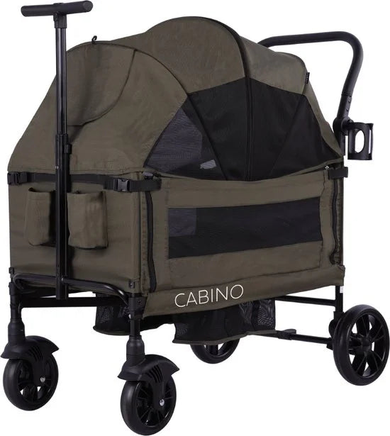 Cabino Waggie Bolderkar Opvouwbaar Met 2 Zitjes – Inclusief Duwstang, Trekbeugel & Drinkbeker – Max. 44 kg - Groen