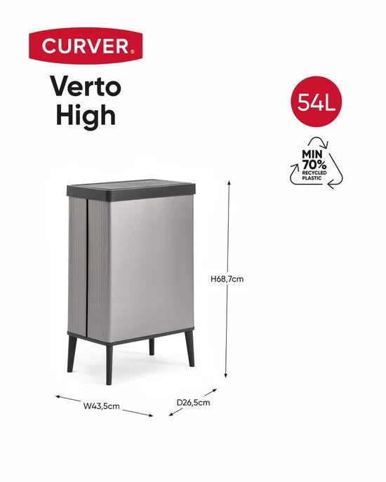 Curver Verto High - Prullenbak 54L - Grijs - 44x27x69cm