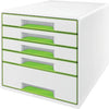 Leitz WOW Cube Ladenblok Met 5 Laden - Opberger met Vakken - Voor Kantoor En Thuiswerken - Ideaal Voor Thuiskantoor - Wit/Blauw