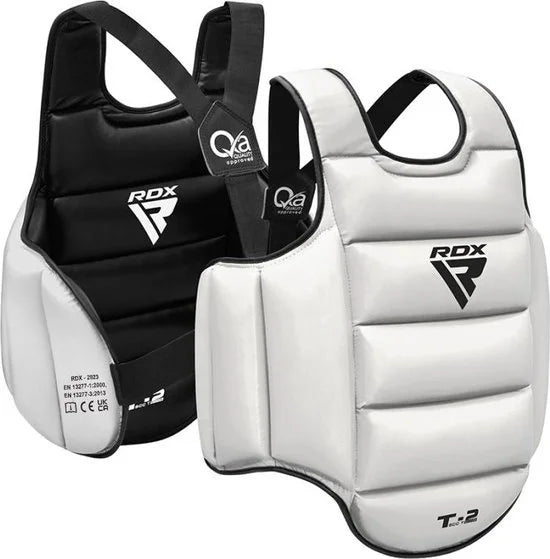 RDX Sports T2 CE Borstbeschermer - Body Protector - Boksen - Kickboksen - Karate - Taekwondo - Omkeerbaar Wit en Zwart - Maat: L/XL