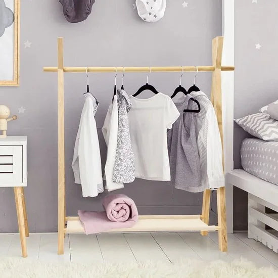H&S collection Kledingrek - voor kinderen - hout - 80 x 100 cm - kapstok - kleding ophangen