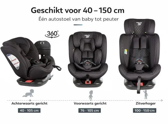 Bebies First Meegroei Autostoel 360º Groep 0/1/2/3 I-Size & Isofix Prestige - Zwart