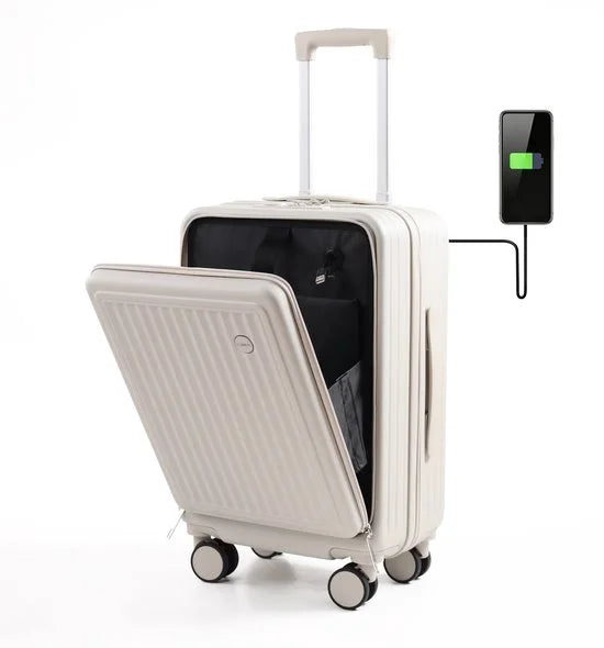 FLY&BYE® Handbagage Koffer 36L - 54x36x23cm - Dubbel TSA Slot - Extra sterke Rits met Voorvak - Unisex - Creme
