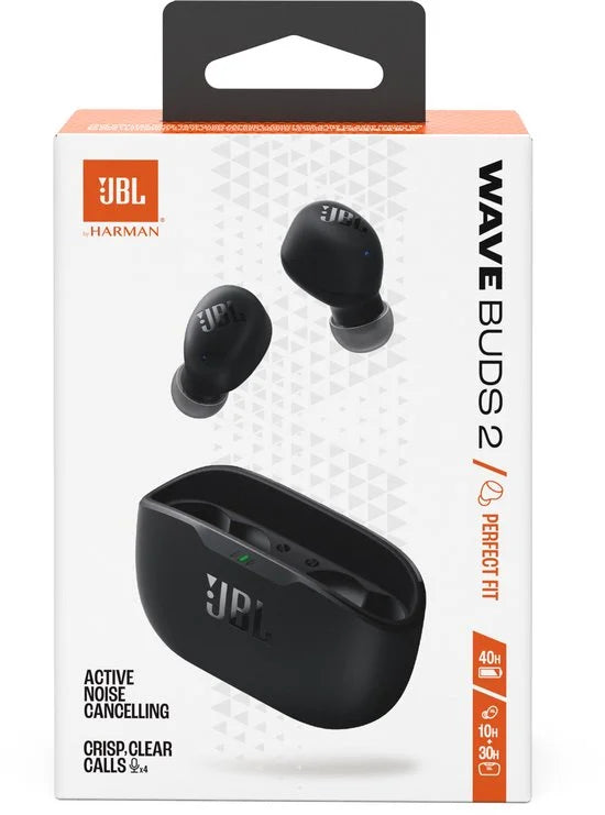 JBL Wave Buds 2 - Noise Cancelling Oordopjes - Oortjes Draadloos - Bluetooth In-ear True Wireless - 40 uur speeltijd - IP54 - Zwart