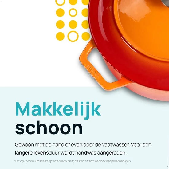 MOA Gietijzeren Braadpan - 7,2L Stoofpot - Voor Alle Warmtebronnen incl. Inductie - Met Deksel - Ø 30cm - Anti-Aanbaklaag - PFAS-vrij - Oranje