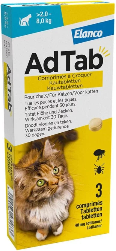 Elanco AdTab Anti Vlooien en Teek - Kauwtabletten - Kat - >2-8 kg - 3st