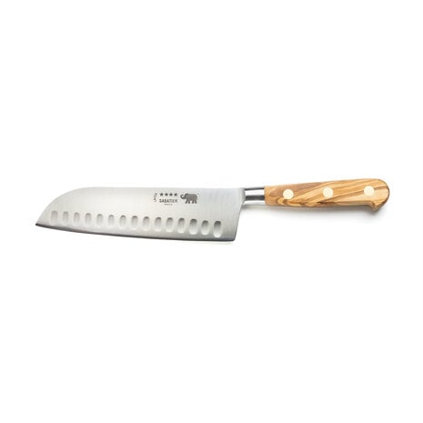 Santoku Sabatier Éléphant 17 cm en acier inoxydable forgé / bois d'olivier / idéal