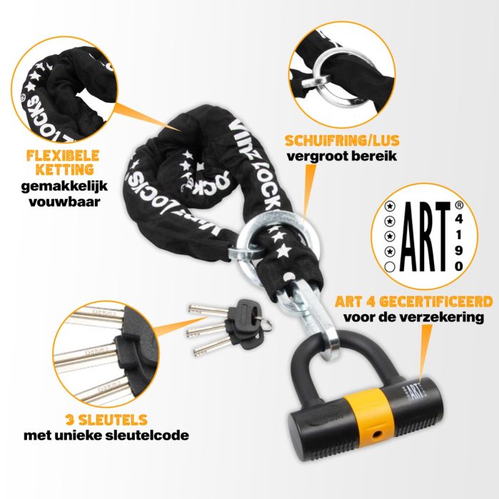 Antivol de chaîne VINZ Trivor ART 4 ​​- Sécurité pour votre moto | 120 cm